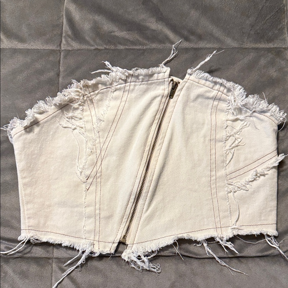 Frayed Cream Corset Top Size Small